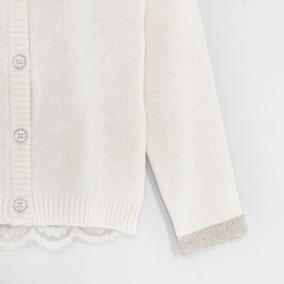 Mini girls cream lace back cardigan